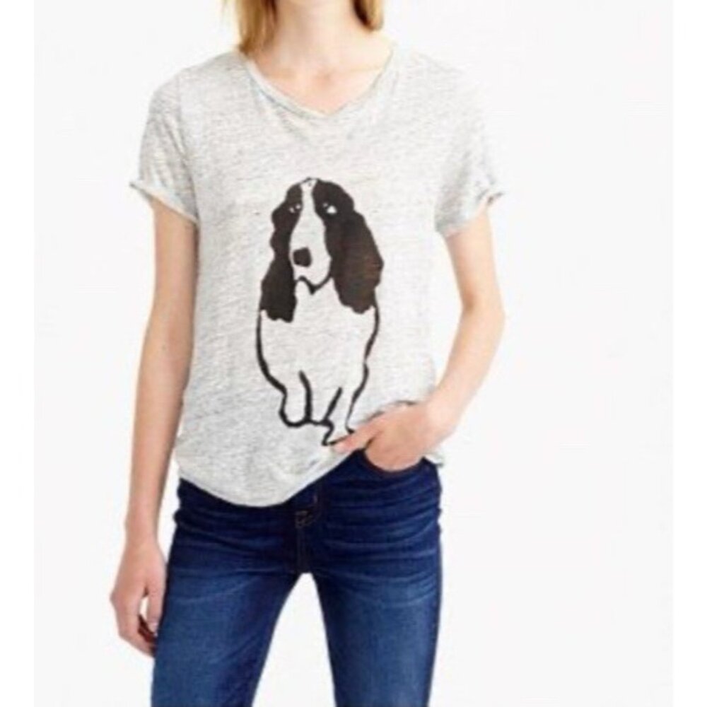 Hugo Guinness For J.Crew Dog Linen Shirt Size Small Gray Black Shirt Top
